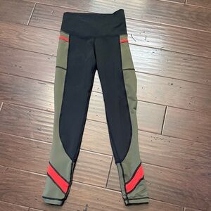 DYI Olive and Black Leggings with Red Accents